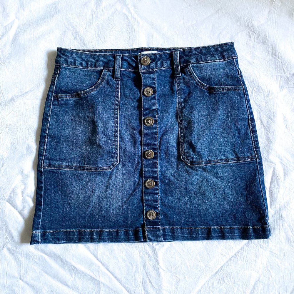 Kensie Jeans Button Up Denim Mini Skirt